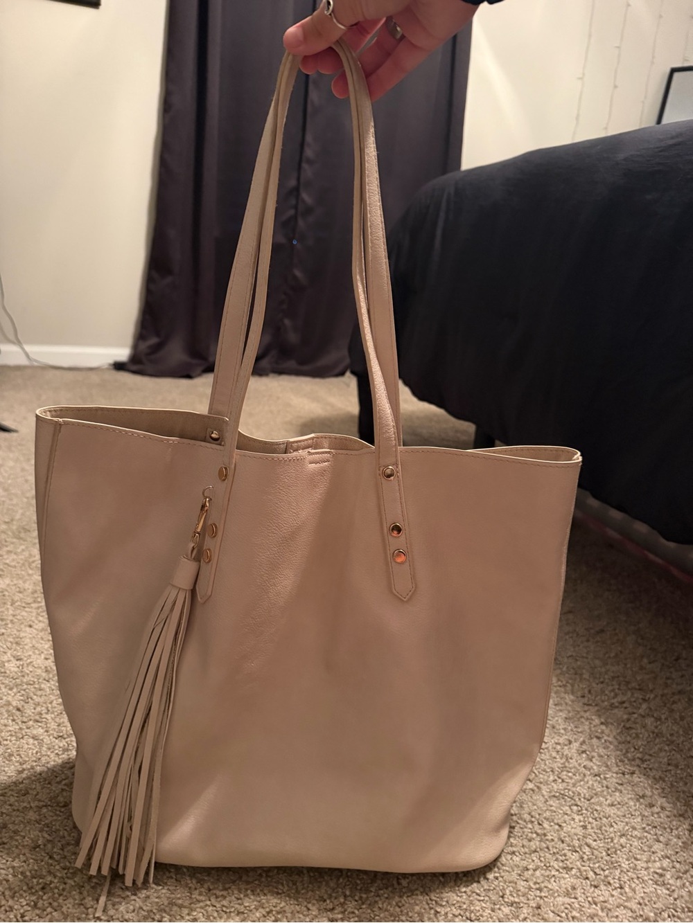 Classic Cream Tote Bag with Tassel